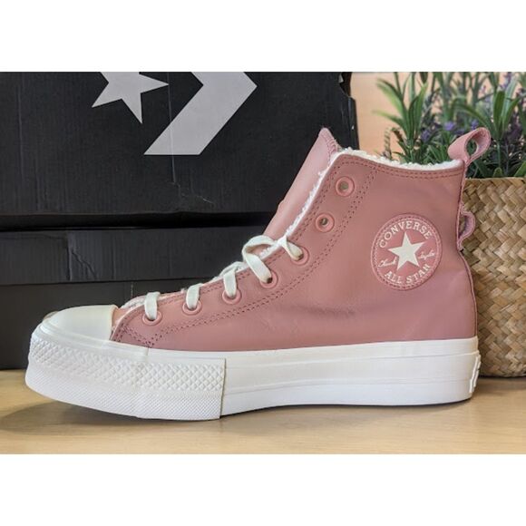 Converse CTAS Lift Platform Sherpa Lined Rust Pink Leather Hi Tops Size 9.5 NIB - Picture 8 of 12